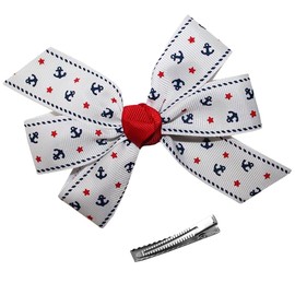WD2U Girls Assorted 4.5" July 4th Red White Blue Grosgrain Hair Bow Alligator Clip - Navy White Anchor