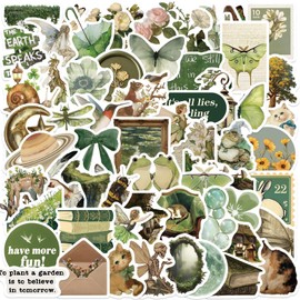 Green Vintage Stickers,Aesthetic Cottagecore Decor,50PCS Teens Adults Retro Gifts,Waterproof Vinyl Stickers for Water Bottle,Laptop,Phone Case,Srapbook(Colourful-M6)
