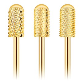Telooco 3Pcs Gold Safety Nail Drill Bits Round Head Barrel Carbide Nail Drill Bits 5 in 1 Efile Nail Drill Bits Manicure Tools for Manicure Cuticle Removal Acrylic Gel Nails (XC & M & XF)