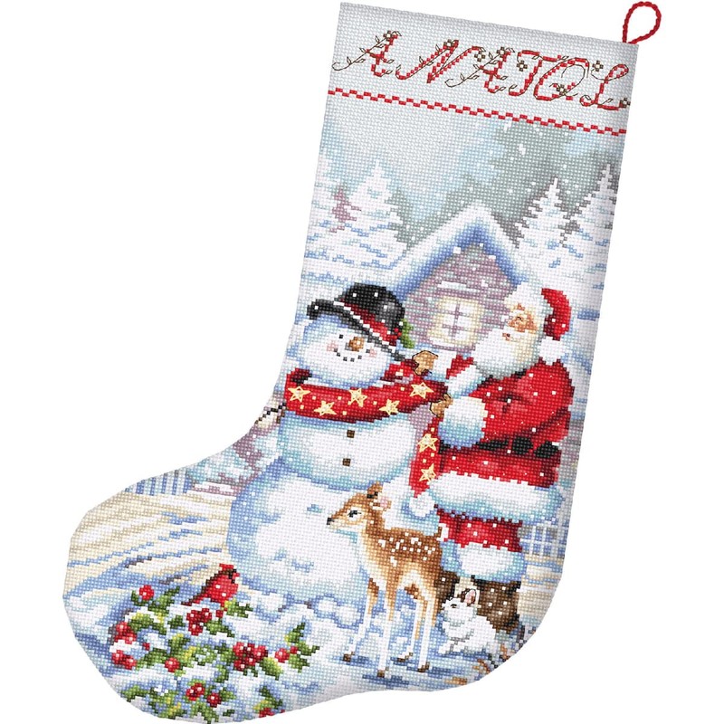 Letistitch Counted Christmas Stocking Snowman and Santa Cross Stitch Kit