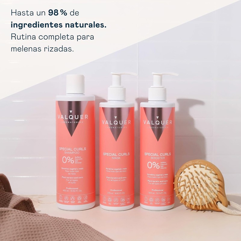 Valquer Pack Especial Rizos Shampoo, Mascarilla y Booster Activador.