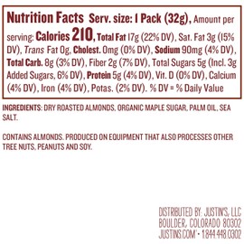 Justin's Maple Almond Butter Squeeze Packs, Gluten-Free, Non-GMO, Responsibly Sourced, 1.15 Ounce (10 Pack)