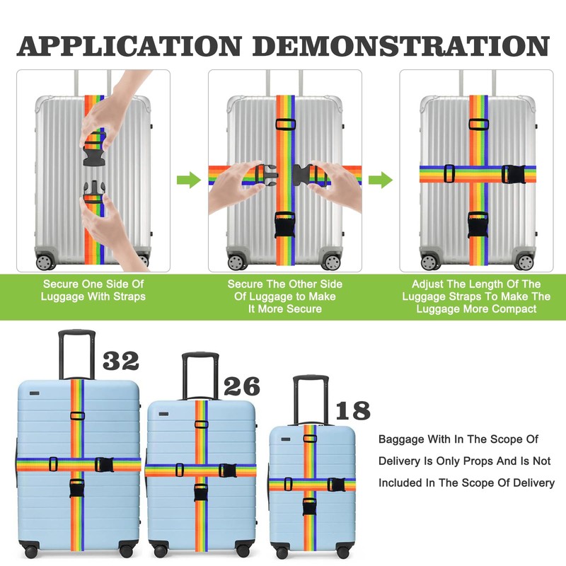 PUWOWYE Pack of 4 Suitcase Straps, Suitcase Strap Eye-catching, Luggage