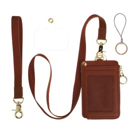 Mondo Designs 2-in-1 ID Badge Holder & Lanyard Wallet - Multi-Use Womens Small Wallet with Removable Wristlet & Neck Lanyard, Clear Window, 5 Card Slots, Phone Holder, Ring Keychain - Brown