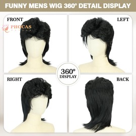 PHOCAS Black Mullet Wigs for Men 70s 80s Costumes Fancy Party Accessory Funny Cosplay Mens Hair Wig