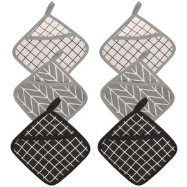 Pack of 6 Heat Resistant Pot Holders, 16 x 16 cm Square Washable Pot Holders Cotton for Cooking and Baking, Pot Handle Heat Protection, Oven Gloves for Hot Pots (White + Black + Grey)