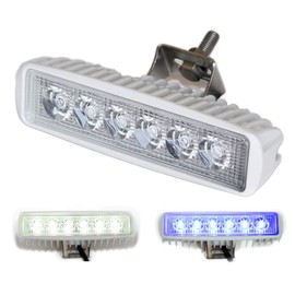 Wave One Marine Dual Color LED Boat Spreader Light Deck Flood Beam Stainless Hardware & Bracket IP68 Waterproof Multicolor Bright High Lumen Output (White Housing, White & Blue)