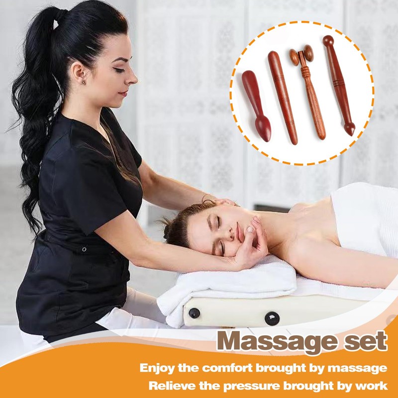 Eowppue Wooden Massage Stick Set - Premium Acupressure Rod &