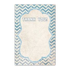 30 Vintage Chevron Nautical Blank Thank You Cards Boy Birthday Party Baby Shower Bridal Wedding Navy Blue + 30 White Envelopes