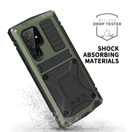 Simicoo S23 Ultra Metal Case with Screen Protector Camera Cover Military Rugged Heavy Duty S23 Ultra Case Metal Kickstand Full Body Tough Dustproof Shockproof for S23 Ultra (Green)