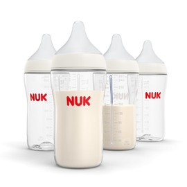 NUK Perfect Match Botella 2 en 1 natural y anticólicos con flujo medio, amplio, pezón adaptable, 8 onzas, paquete de 4, sin BPA