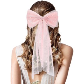 FASELE Hair Ornament, Long Ribbon, Hair Accessory, Beautiful, Tulle Ribbon, Hair Clip, Bowknots, Forest Girl, Princesses, Pearl, Hair Ribbon, Brides, Weddings, Birthdays, Parties, Recitals, Concerts,