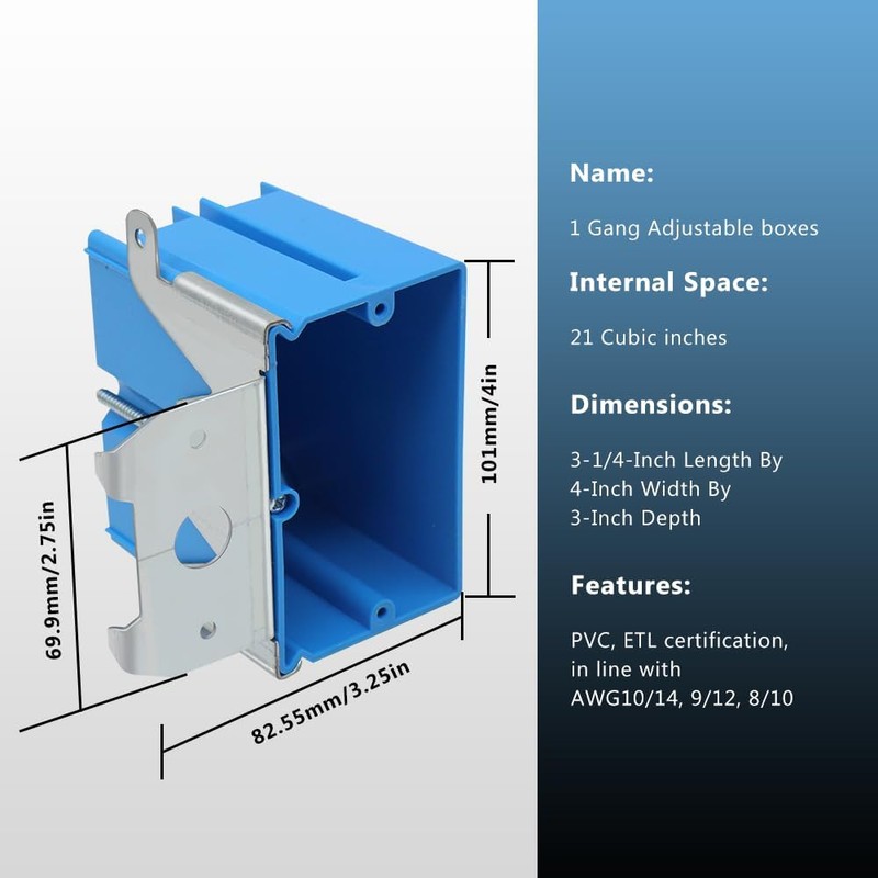 XGGYA Outlet Box Adjustable,Blue Single Gang Box,21 Cubic Inch Plastic