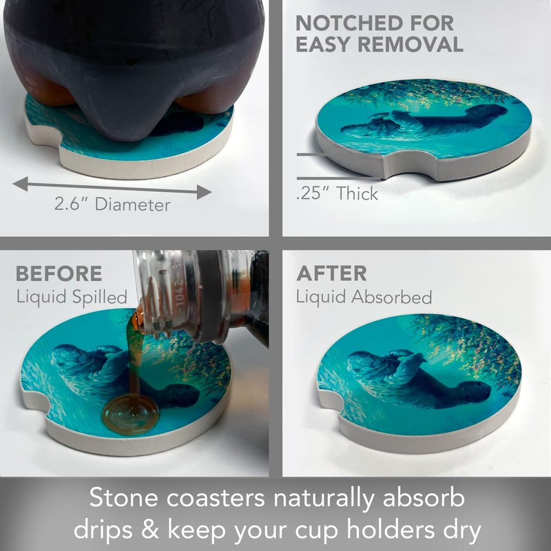 Thirstystone Manatee Single Absorbent Stone Car Coaster 2.6” Diameter Manufactured