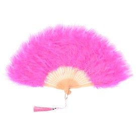 PATIKIL 1920s Vintage Marabou Feather Fan, Flapper Hand Fan Folding Handheld Fan for Costume Party Dancing Wedding Show Tea Decoration, Light Pink