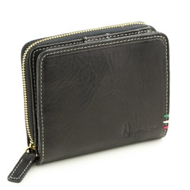 Hush Puppies Italian Leather "Rally" Zip Around Bifold Wallet Black, Black