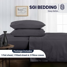 SGI 1000 TC 100% Egyptian Cotton King Sheet Set - 4-Piece Luxury Hotel Bedding, 17” Deep Pocket, Premium, Ultra-Soft & Silky, Cooling, Durable - Dark Grey