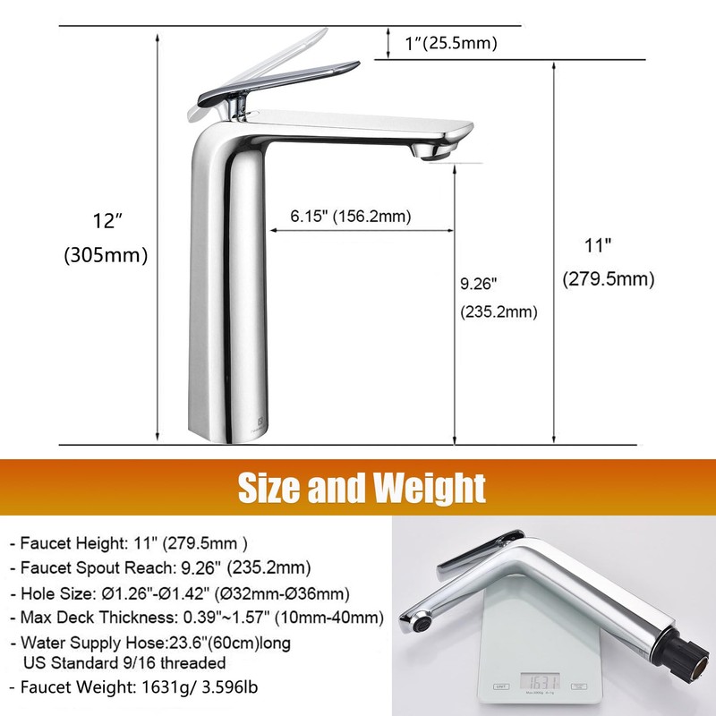 TOCALOCA Tall Vessel Bathroom Faucets Chrome Silver Basin Mixer Tap
