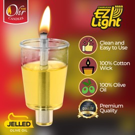OHR CANDLES Pre - Filled Menorah Oil Cup Candles, Hanukkah Candles EZ Lights, Jelled 100% Olive Oil with Cotton Wick in Plastic Cup, Medium (Pack of 44) - Burns Approx, 1/2 Hrs