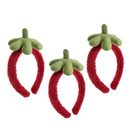 TOVINANNA 3pcs Strawberry Headbands for Women Cute Fleece Makeup Accessories Soft Non Slip Hair Bands for Skincare and Face Washing for Birthdays and Parties