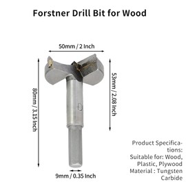 Cjueiom 50mm / 2 Inch Forstner Drill Bit, Tungsten Carbide Wood Hole Saw Auger Opener Hole Drilling Boring Bit Cutter for Wood, Plastic, Plywood