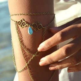 Wendalern Multilayer Turquoise Arm Chain Boho Upper Arm Bracelet Vintage Hollow Flower Armlet Gold Drop Tassel Armband Summer Beach Arm Bracelet Jewelry for Women and Girls