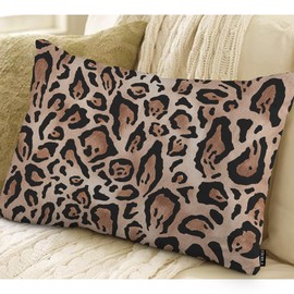 EKOBLA 12"x20" Throw Pillow Cover Leopard Skin Real Jaguar Print Abstract Brown Camouflage Waist Lumber Cotton Linen Cushion Cover Oblong Rectangle Pillowcase for Men Women Home Decoration
