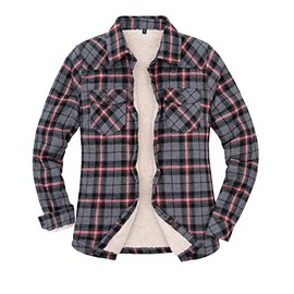 Women's Sherpa Fleece Lined Flannel Shirt Jacket,Womens Button Down Plaid Flannel Jackets Grey S
