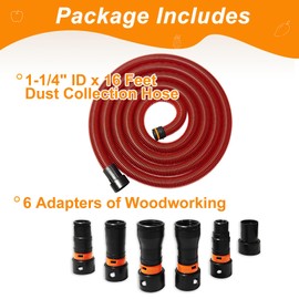 16FT Shop Vac Hose, Dust Collection Hose Kit for Home&Shop Vacuums System with 6 Adapters for Woodworking Power Tool & Sander, Compatible with festool/dewalt/bosch/ryobi/makita, etc Most Multi-Brands
