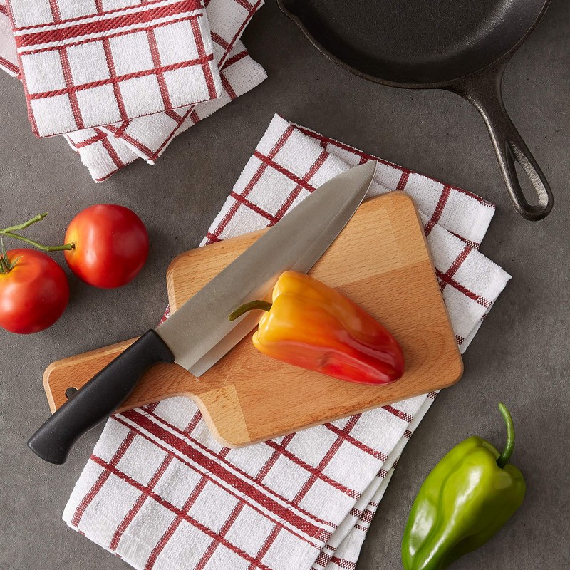 DII Basic Terry Collection Windowpane Dishtowel Set, 16x26, Barn Red,