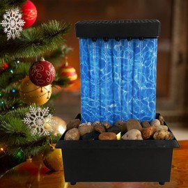 Desk Fountain Indoor Waterfall Tabletop Fountain USB/Battery Operated Waterfall Fountain Chinese Water Feature with LED Light,River Rocks for Home Office Decor Zen Relaxation Yoga Gifts (C)