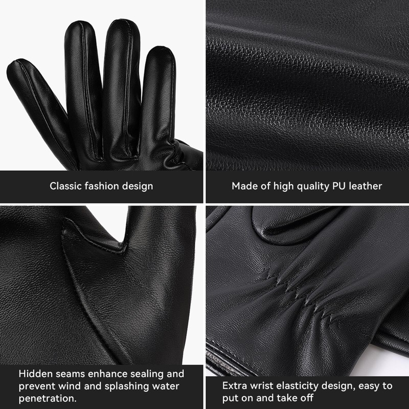 LOKZEER Winter Leather Gloves for Women: Full Hand Touchscreen Water-resistant