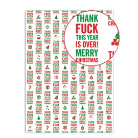 Brainbox Candy - 2 Sheets of 'Thank F This Year Is Over' Funny Christmas Wrap - Rude Offensive Xmas Wrapping Paper - Giftwrap For Adults With A Cheeky Sense Of Humour