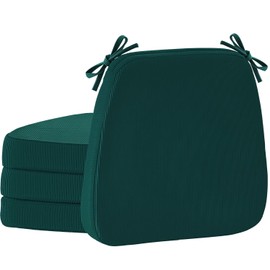 Nobildonna Chair Cushions for Dining,Kitchen,Office, 2'' Thick High-Density Foam Seat Pads with Gel-Infused, Non-Slip, Removable Washable Cover with Ties, Chair Pads,17" x 16",Dark Green,Set of 4