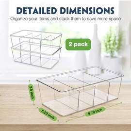 Batoto Pantry Organization and Storage Bins, Refrigerator Organizer Bins – Clear, Kitchen Organization and Storage with Dividers (2 Pack)