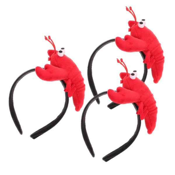 Gatuida 3Pcs Red Crayfish Plush Headbands Festive Party Headdress Soft
