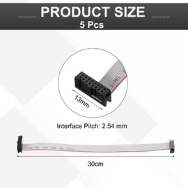 MECCANIXITY 5 Pcs IDC Flat Ribbon Cable, 2.54mm Pitch 13mm Width 30cm Long 10 to 16 Pin FC to FC Flat Ribbon Connector Jumper Wire for PC, LED Displays