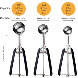 Cookie Scoop Set, 3Pcs Ice Cream Scoop, Cookie Scoops for Baking Set of 3, 18/8 Stainless Steel Cookie Scooper for Baking, Ice Cream Scooper with Trigger Release, Cookie Dough Scoop with Non-slip Grip