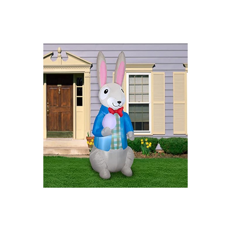 7' Gemmy Airblown Inflatable Dapper Easter Bunny w/Easter Egg Yard