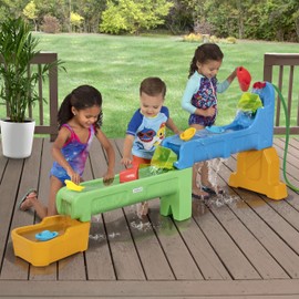 Simplay3 Rushing River Falls Multi-Level Outdoor Water Play Table, Expandable Splash Table for Toddlers and Kids Ages 1.5 to 6 - Includes 9 Accessories, Made in USA