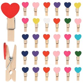 100 Pcs Mini Pegs,Colorful Wooden Clothespins Wood Heart Shape 3.5cm Display Clips Wooden Clothespins Photo Paper Mini Pegs,for Hanging Photos Memo Wedding Party Diy Craft Decoration
