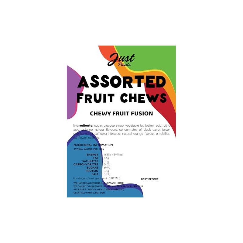 Just Treats Assorted Fruit Chews 500g Party Bag