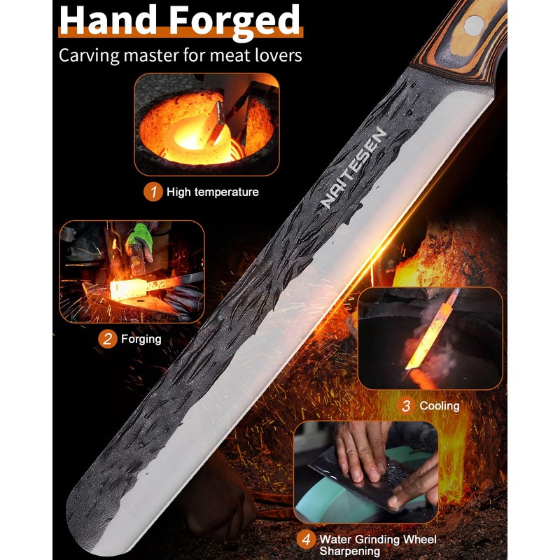 Naitesen Professional Brisket Carving Knife Set for Men, Hand Forged