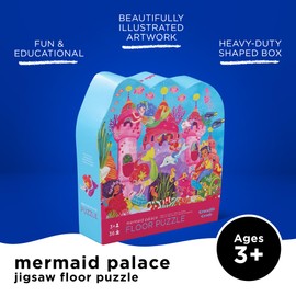 Crocodile Creek 36-Piece Jigsaw Floor Puzzle - Fun Floor Puzzles for Kids Ages 3-5 - Heavy-Duty Shaped Box for Storage - Mermaid Palace - 27" W x 20" H Finished