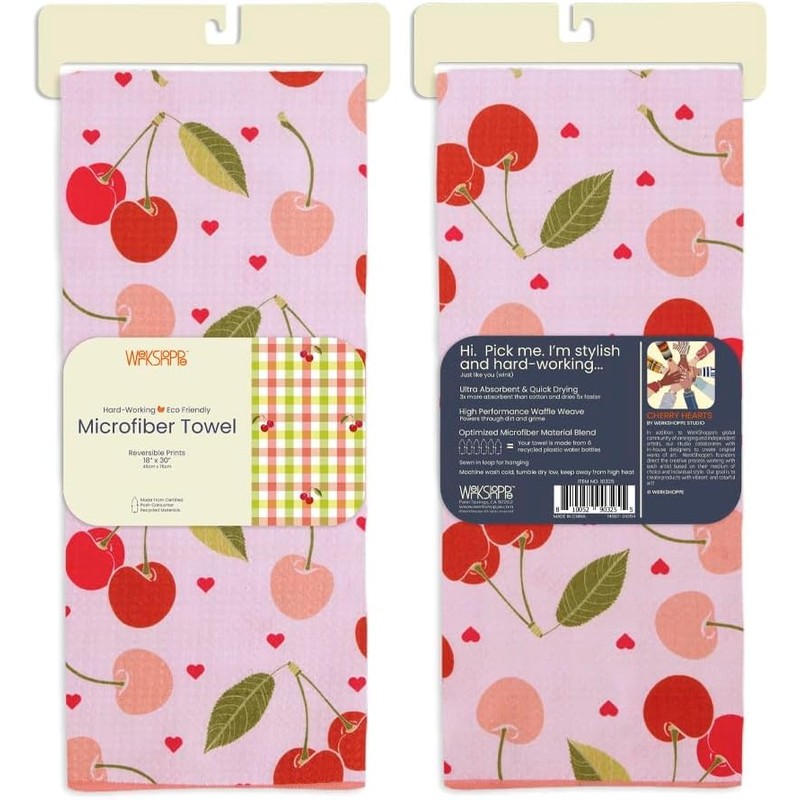 WerkShoppe Cherry Hearts Microfiber Towel