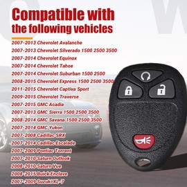 Key Fob Keyless Entry Remote Control Compatible with Chevy Silverado Avalanche Captiva Equinox Tahoe Traverse, GMC Sierra Acadia Savana Yukon Car Key Replacement for OUC60221, OUC60270(2-Pack)