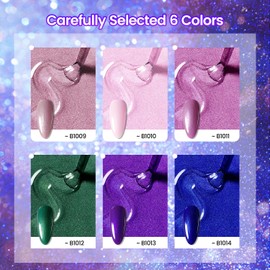 JODSONE 10ml Gel Nail Polish Set Glitter 6Colors Glitter Dark Green Glitter Pink Glitter Deep Blue Gel Polish Lacquer Glossy Art for Nail and Salon Need U V Lamp