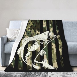 Bass Fish Throw Blanket, 320GSM Flannel Blankets for Women Girls Kids Boys Men, Luxury Bed Blanket Super Soft Cozy for Bed Sofa Couch Gifts (Fish, 60"x50")