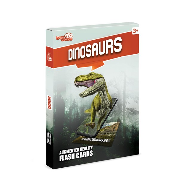 brainSTEAM Dinosaurs 4D Augmented Reality Flash Cards - Interactive STEM Learning for Children Ages 4+ -Bold Pack 11 Cards -Home School, Remote & in Classroom Learning - iOS & Android