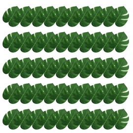 XIHIRCD 50pcs Artificial Palm Leaves, 6 Inch Tropical Faux Leaves Green Faux Monstera Leaves Artificial Plants for Hawaiian Luau Jungle Theme Party Safari Birthday Table Decorations (Size S)